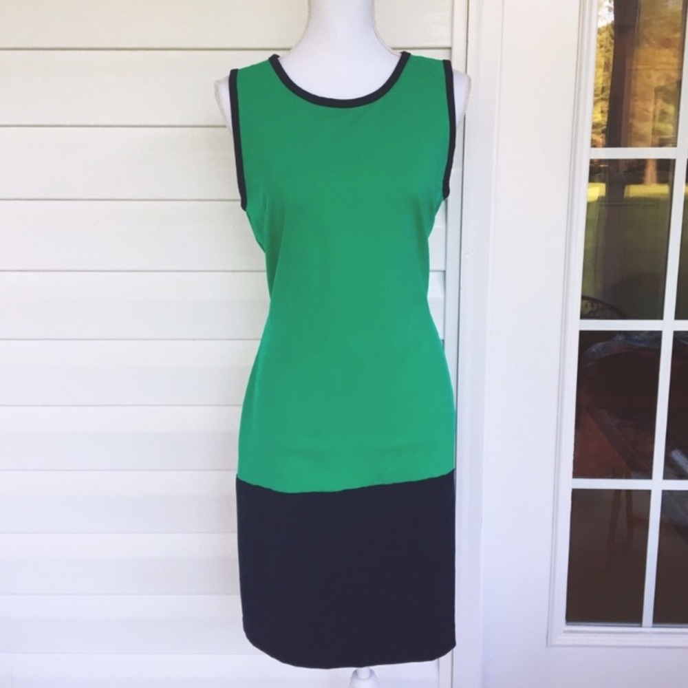 Cynthia Rowley Green and Black Colorblock Sleeveless Dress
